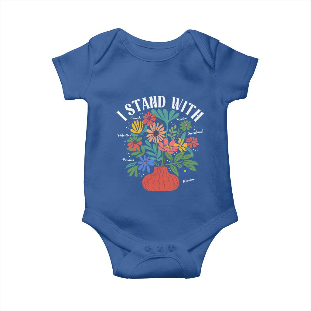 I Stand With Mexico Greenland Ukraine Canada Palestine Panama Baby Onesie Colorful Floral Solidarity Global Unity TS02 Royal Blue Print Your Wear