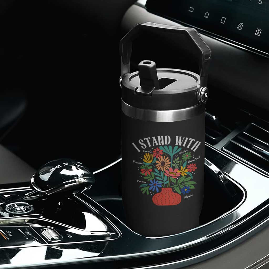 I Stand With Mexico Greenland Ukraine Canada Palestine Panama Flip Straw Tumbler Colorful Floral Solidarity Global Unity TS02 Print Your Wear