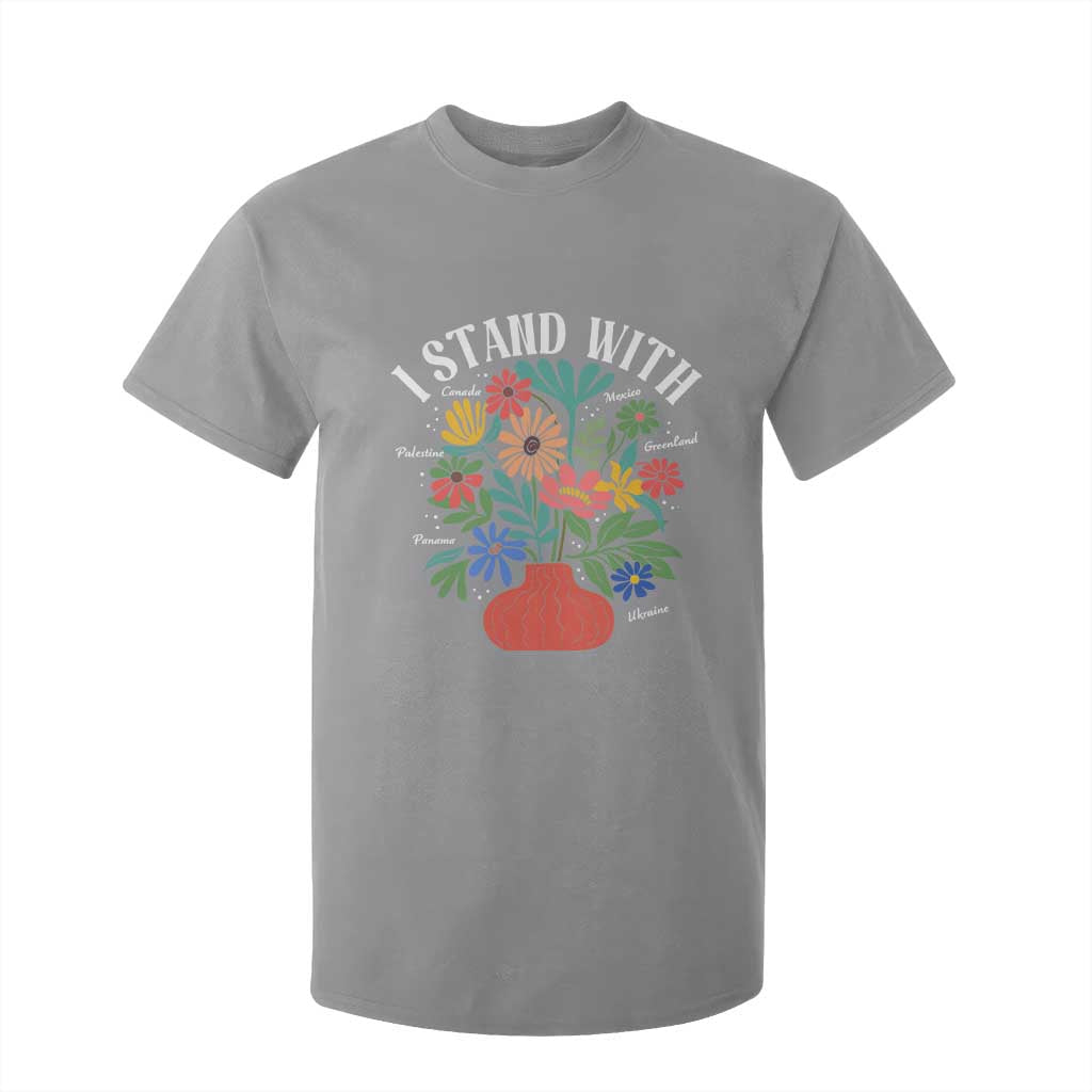 I Stand With Mexico Greenland Ukraine Canada Palestine Panama T Shirt For Kid Colorful Floral Solidarity Global Unity TS02 Sport Gray Print Your Wear