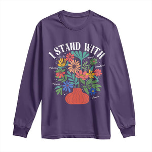 I Stand With Mexico Greenland Ukraine Canada Palestine Panama Long Sleeve Shirt Colorful Floral Solidarity Global Unity TS02 Purple Print Your Wear