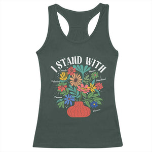 I Stand With Mexico Greenland Ukraine Canada Palestine Panama Racerback Tank Top Colorful Floral Solidarity Global Unity TS02 Dark Forest Green Print Your Wear