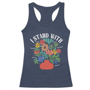 I Stand With Mexico Greenland Ukraine Canada Palestine Panama Racerback Tank Top Colorful Floral Solidarity Global Unity TS02 Navy Print Your Wear