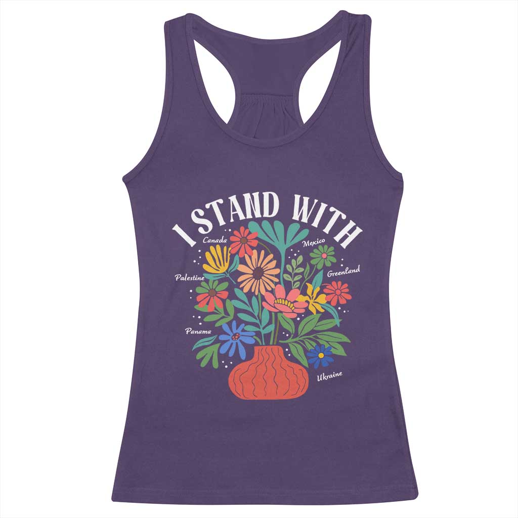 I Stand With Mexico Greenland Ukraine Canada Palestine Panama Racerback Tank Top Colorful Floral Solidarity Global Unity TS02 Purple Print Your Wear