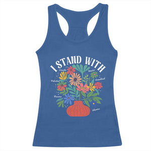 I Stand With Mexico Greenland Ukraine Canada Palestine Panama Racerback Tank Top Colorful Floral Solidarity Global Unity TS02 Royal Blue Print Your Wear
