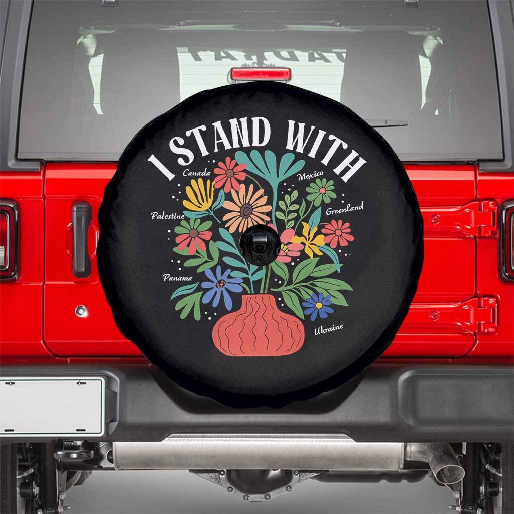 I Stand With Mexico Greenland Ukraine Canada Palestine Panama Spare Tire Cover Colorful Floral Solidarity Global Unity TS02 Black Print Your Wear