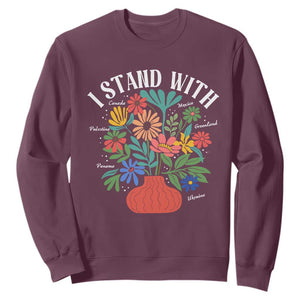 I Stand With Mexico Greenland Ukraine Canada Palestine Panama Sweatshirt Colorful Floral Solidarity Global Unity TS02 Maroon Print Your Wear