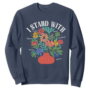 I Stand With Mexico Greenland Ukraine Canada Palestine Panama Sweatshirt Colorful Floral Solidarity Global Unity TS02 Navy Print Your Wear
