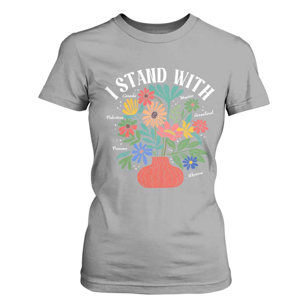 I Stand With Mexico Greenland Ukraine Canada Palestine Panama T Shirt For Women Colorful Floral Solidarity Global Unity TS02 Sport Gray Print Your Wear