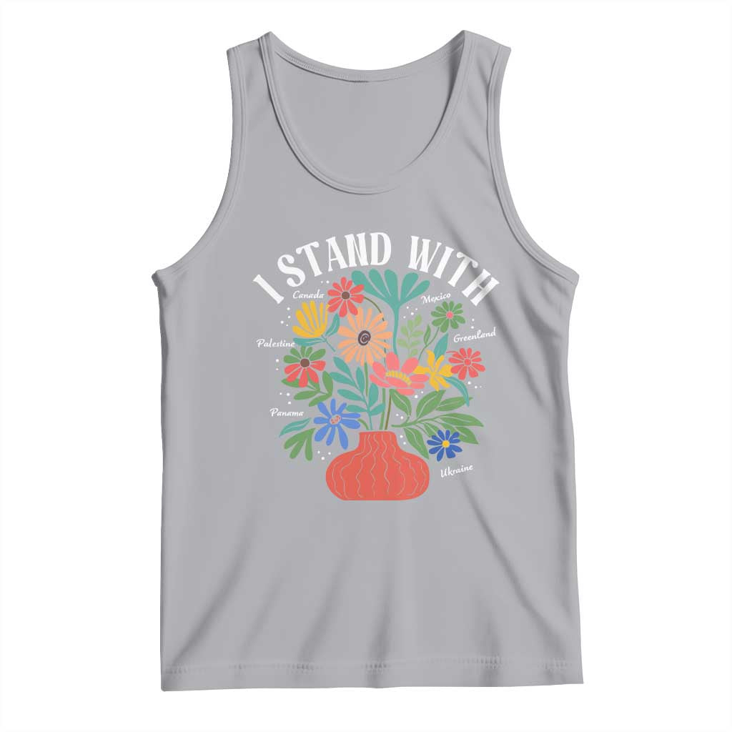 I Stand With Mexico Greenland Ukraine Canada Palestine Panama Tank Top Colorful Floral Solidarity Global Unity TS02 Athletic Heather Print Your Wear