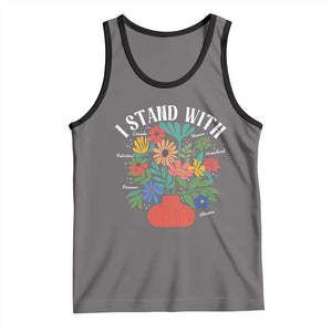 I Stand With Mexico Greenland Ukraine Canada Palestine Panama Tank Top Colorful Floral Solidarity Global Unity TS02 Deep Heather Black Print Your Wear