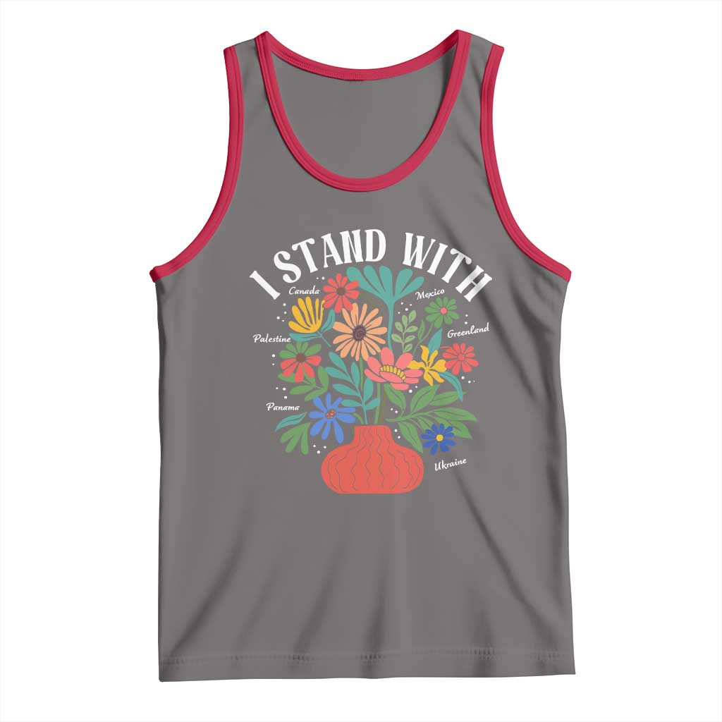 I Stand With Mexico Greenland Ukraine Canada Palestine Panama Tank Top Colorful Floral Solidarity Global Unity TS02 Deep Heather Red Print Your Wear