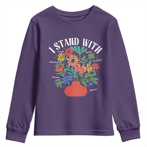 I Stand With Mexico Greenland Ukraine Canada Palestine Panama Youth Sweatshirt Colorful Floral Solidarity Global Unity TS02 Purple Print Your Wear