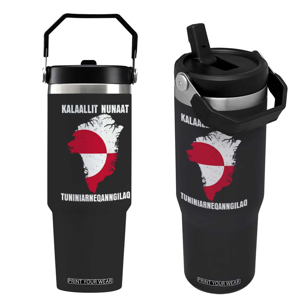 Kalaallit Nunaat Tuniniagaanngilaq Greenlandic Flip Straw Tumbler Greenland Is Not For Sale Patriotic Grunge Flag TS02 One Size: 30 oz Black Print Your Wear