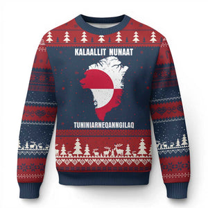 Kalaallit Nunaat Tuniniagaanngilaq Greenlandic Ugly Christmas Sweater Greenland Is Not For Sale Patriotic Grunge Flag TS02 Navy Red Print Your Wear