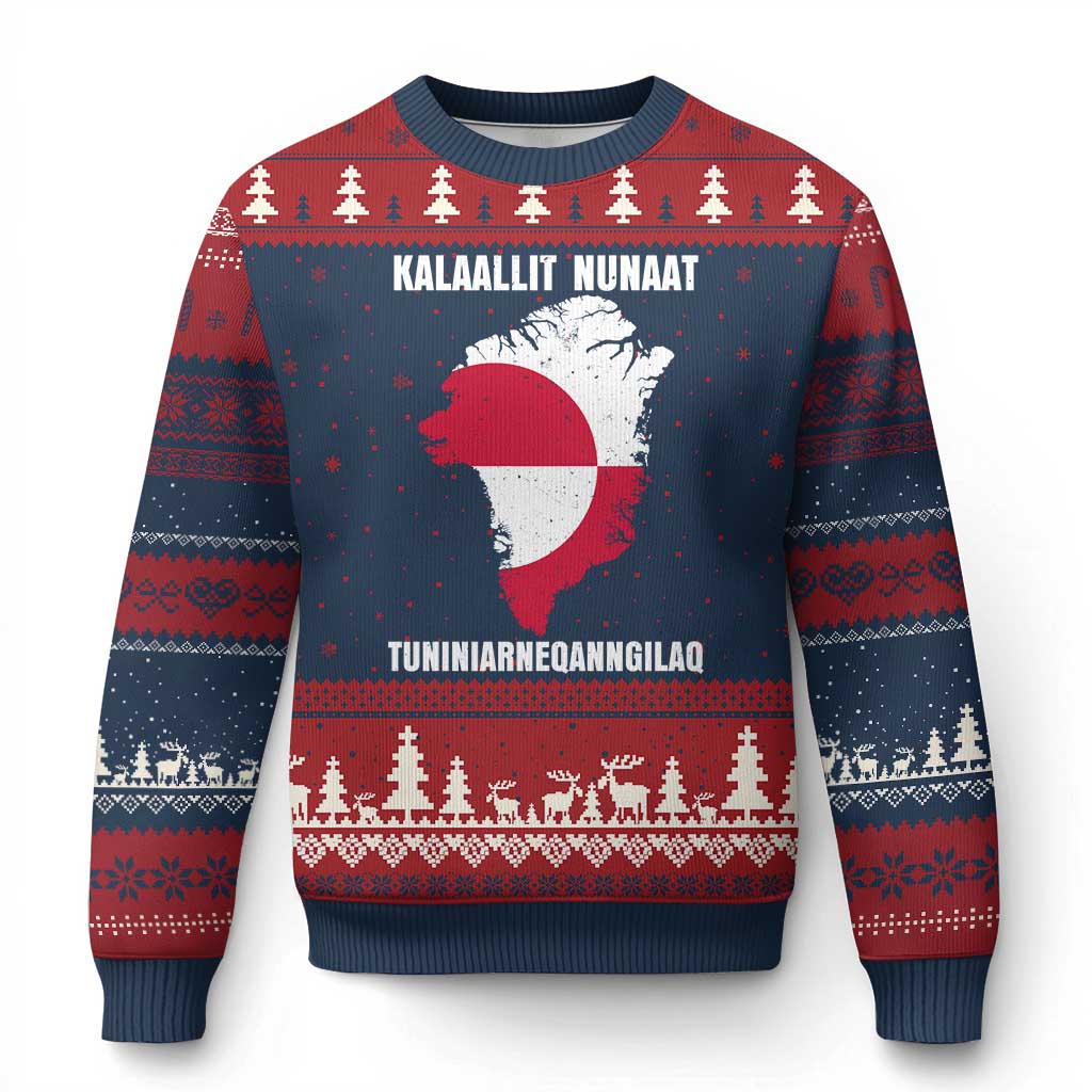 Kalaallit Nunaat Tuniniagaanngilaq Greenlandic Ugly Christmas Sweater Greenland Is Not For Sale Patriotic Grunge Flag TS02 Navy Red Print Your Wear