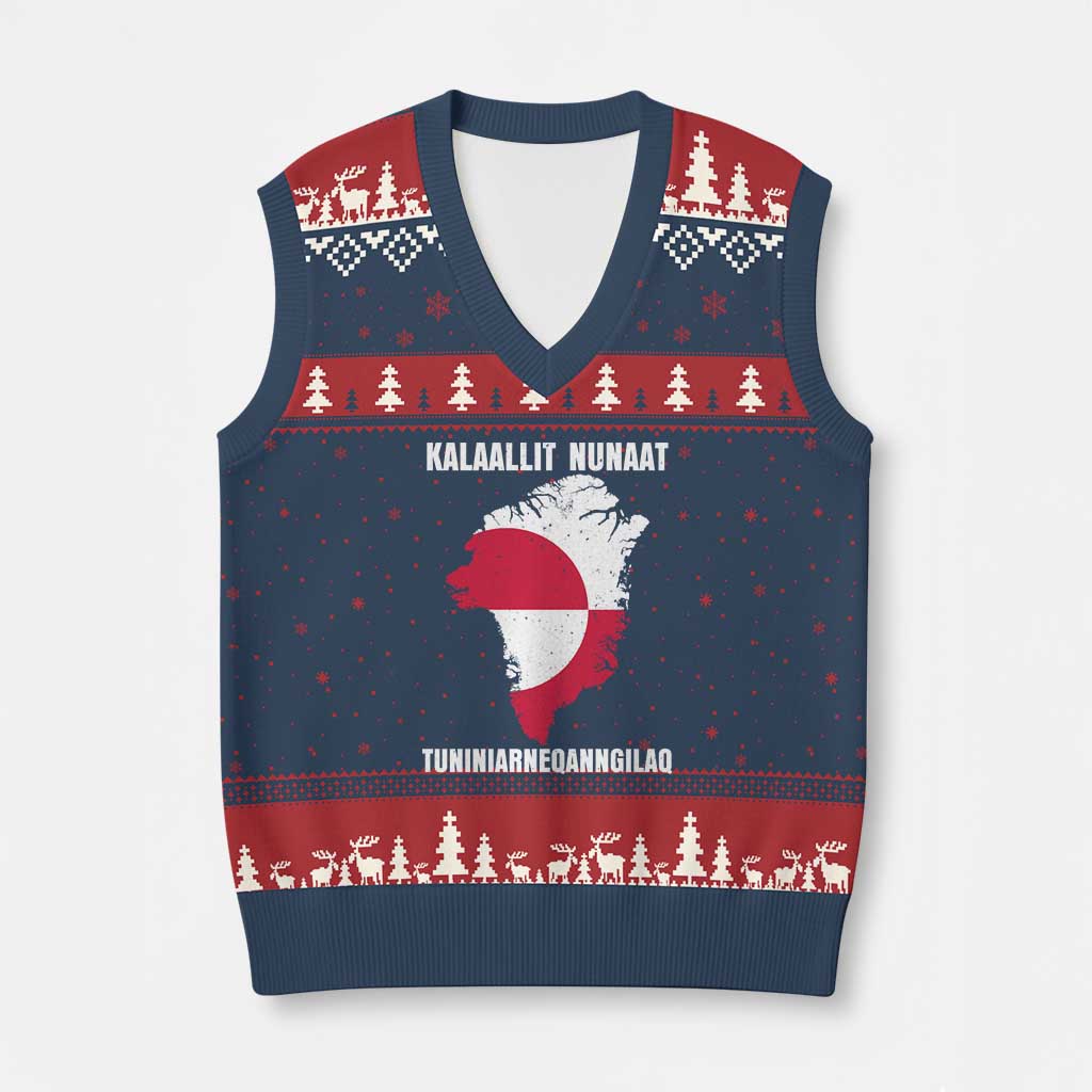 Kalaallit Nunaat Tuniniagaanngilaq Greenlandic V-Neck Knit Sweater Vest Greenland Is Not For Sale Patriotic Grunge Flag TS02 Navy Red Print Your Wear