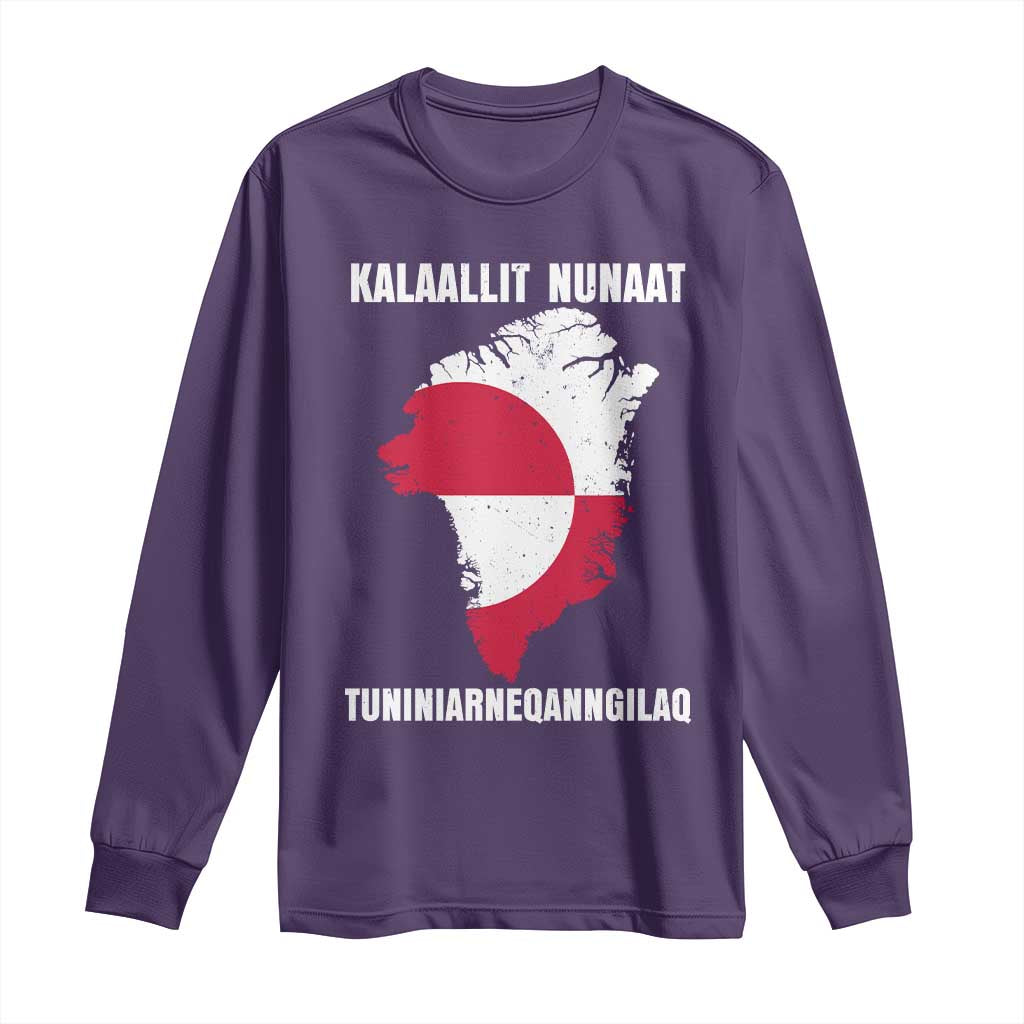 Kalaallit Nunaat Tuniniagaanngilaq Greenlandic Long Sleeve Shirt Greenland Is Not For Sale Patriotic Grunge Flag TS02 Purple Print Your Wear