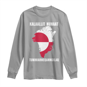 Kalaallit Nunaat Tuniniagaanngilaq Greenlandic Long Sleeve Shirt Greenland Is Not For Sale Patriotic Grunge Flag TS02 Sport Gray Print Your Wear