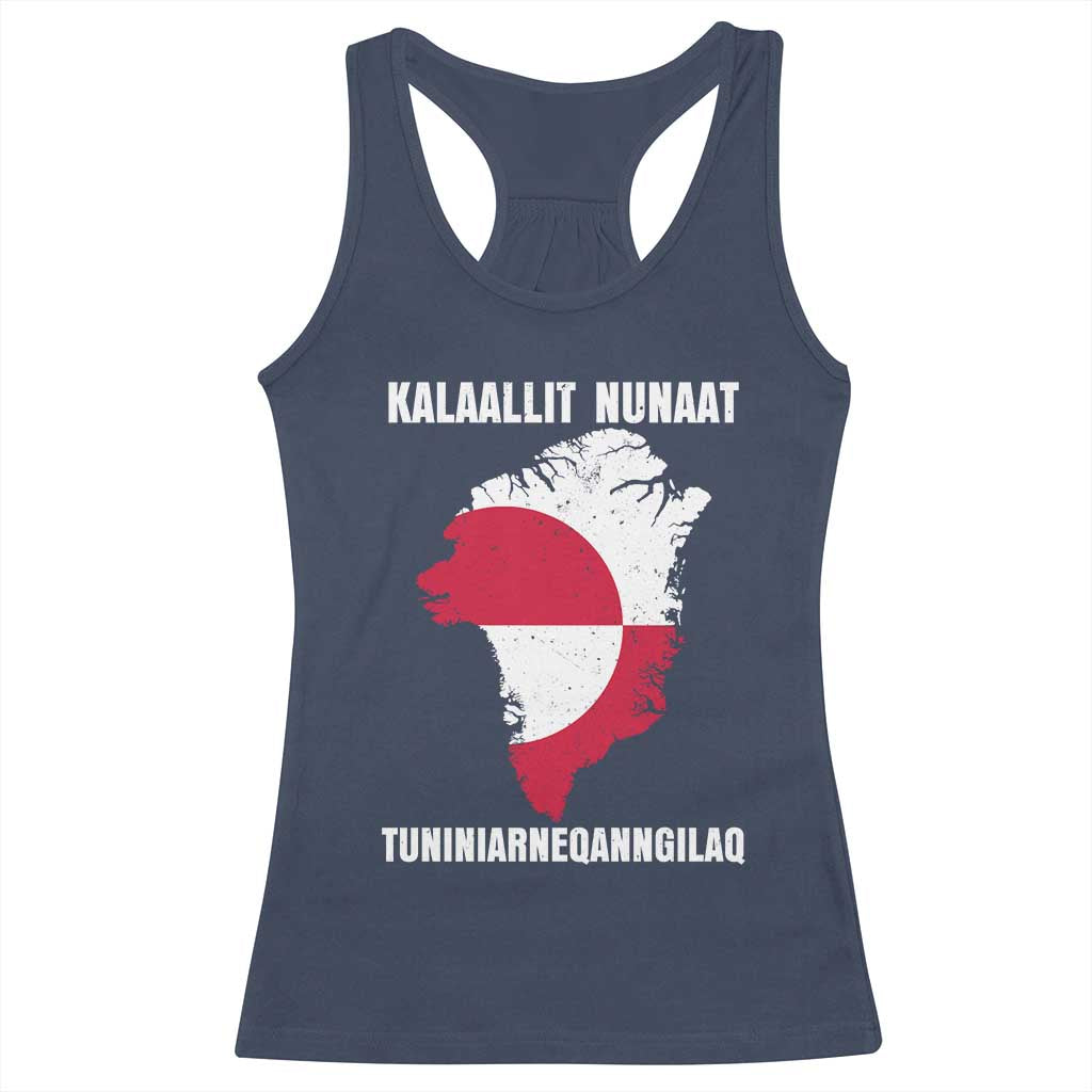Kalaallit Nunaat Tuniniagaanngilaq Greenlandic Racerback Tank Top Greenland Is Not For Sale Patriotic Grunge Flag TS02 Navy Print Your Wear
