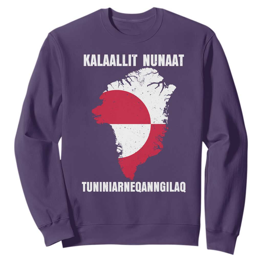 Kalaallit Nunaat Tuniniagaanngilaq Greenlandic Sweatshirt Greenland Is Not For Sale Patriotic Grunge Flag TS02 Purple Print Your Wear