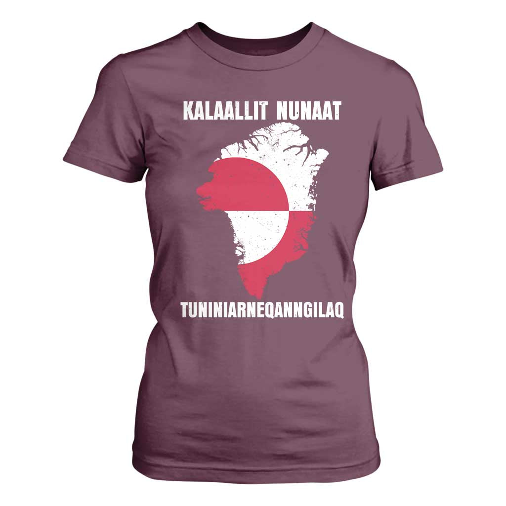 Kalaallit Nunaat Tuniniagaanngilaq Greenlandic T Shirt For Women Greenland Is Not For Sale Patriotic Grunge Flag TS02 Maroon Print Your Wear