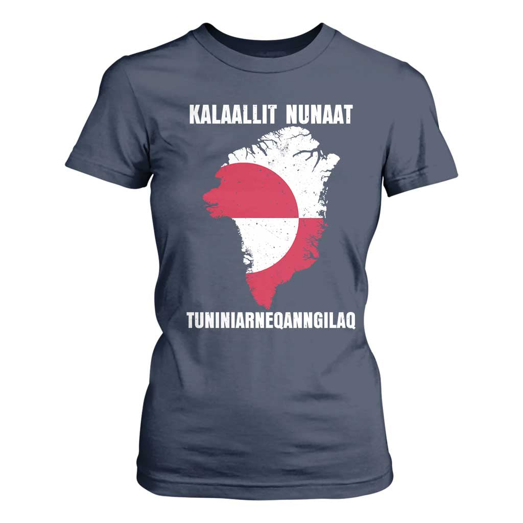 Kalaallit Nunaat Tuniniagaanngilaq Greenlandic T Shirt For Women Greenland Is Not For Sale Patriotic Grunge Flag TS02 Navy Print Your Wear