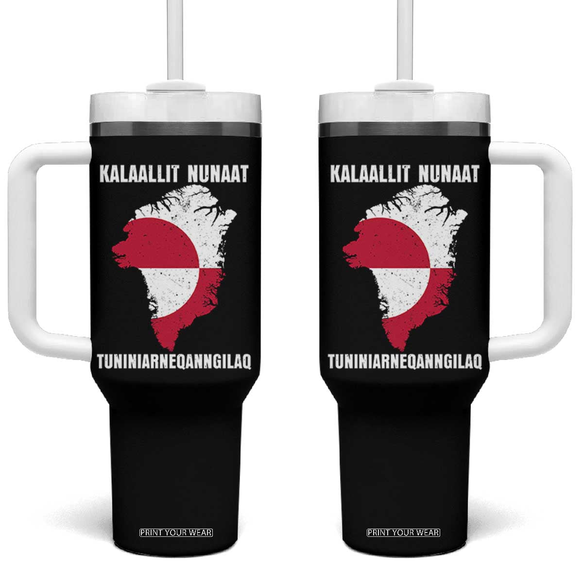 Kalaallit Nunaat Tuniniagaanngilaq Greenlandic Tumbler With Handle Greenland Is Not For Sale Patriotic Grunge Flag TS02 One Size: 40 oz Black Print Your Wear