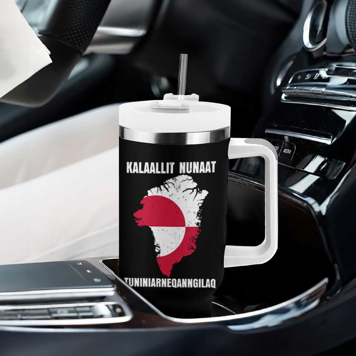 Kalaallit Nunaat Tuniniagaanngilaq Greenlandic Tumbler With Handle Greenland Is Not For Sale Patriotic Grunge Flag TS02 Print Your Wear