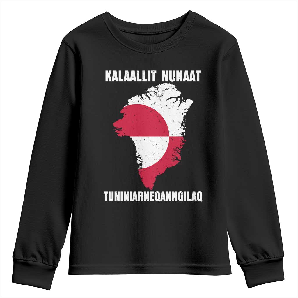 Kalaallit Nunaat Tuniniagaanngilaq Greenlandic Youth Sweatshirt Greenland Is Not For Sale Patriotic Grunge Flag TS02 Black Print Your Wear