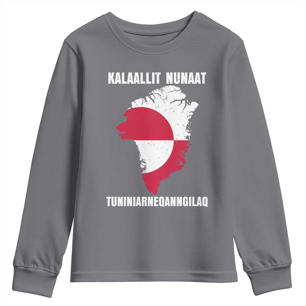 Kalaallit Nunaat Tuniniagaanngilaq Greenlandic Youth Sweatshirt Greenland Is Not For Sale Patriotic Grunge Flag TS02 Charcoal Print Your Wear