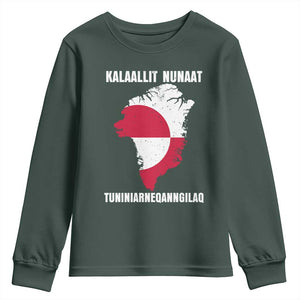 Kalaallit Nunaat Tuniniagaanngilaq Greenlandic Youth Sweatshirt Greenland Is Not For Sale Patriotic Grunge Flag TS02 Dark Forest Green Print Your Wear