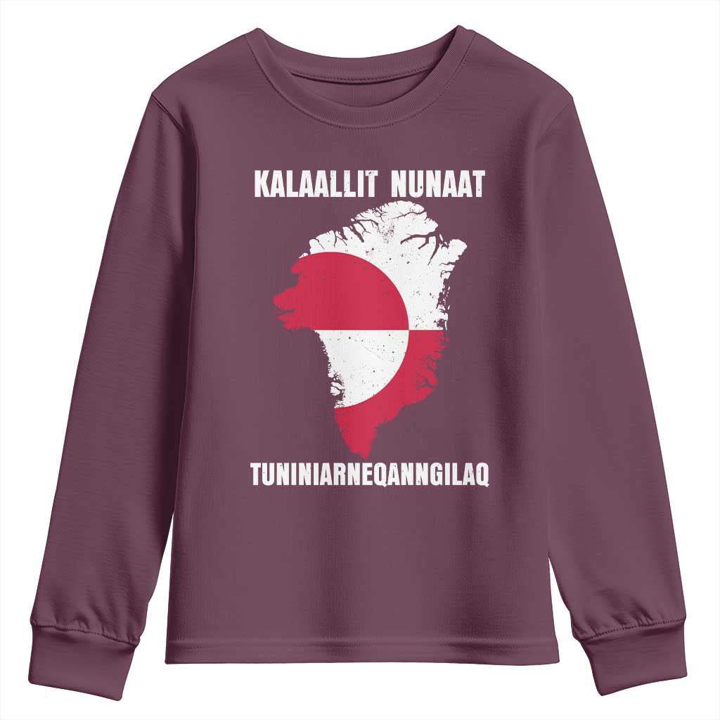 Kalaallit Nunaat Tuniniagaanngilaq Greenlandic Youth Sweatshirt Greenland Is Not For Sale Patriotic Grunge Flag TS02 Maroon Print Your Wear