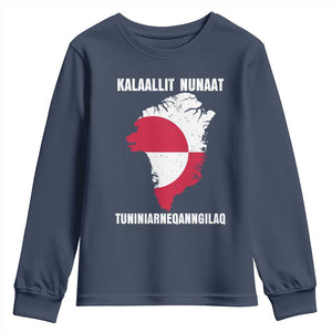 Kalaallit Nunaat Tuniniagaanngilaq Greenlandic Youth Sweatshirt Greenland Is Not For Sale Patriotic Grunge Flag TS02 Navy Print Your Wear