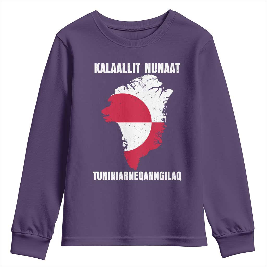 Kalaallit Nunaat Tuniniagaanngilaq Greenlandic Youth Sweatshirt Greenland Is Not For Sale Patriotic Grunge Flag TS02 Purple Print Your Wear