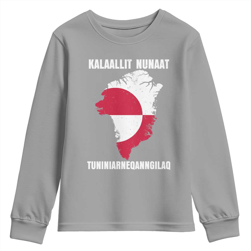 Kalaallit Nunaat Tuniniagaanngilaq Greenlandic Youth Sweatshirt Greenland Is Not For Sale Patriotic Grunge Flag TS02 Sport Gray Print Your Wear
