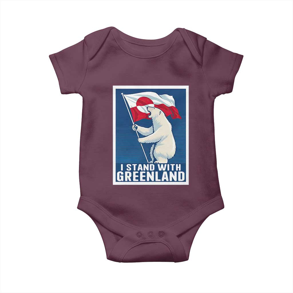 I Stand With Greenland Polar Bear Resist Baby Onesie Vintage Patriotic Propaganda Sovereignty Protest TS02 Maroon Print Your Wear