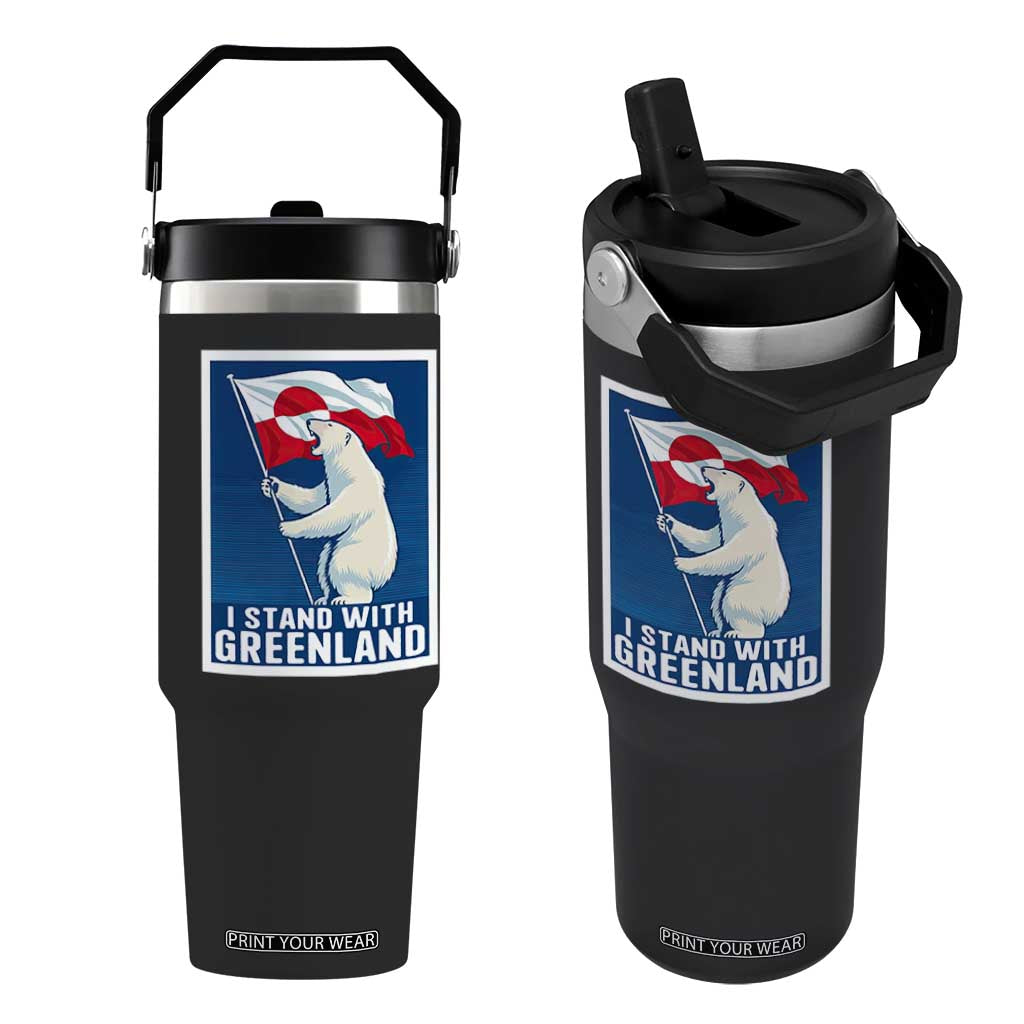 I Stand With Greenland Polar Bear Resist Flip Straw Tumbler Vintage Patriotic Propaganda Sovereignty Protest TS02 One Size: 30 oz Black Print Your Wear