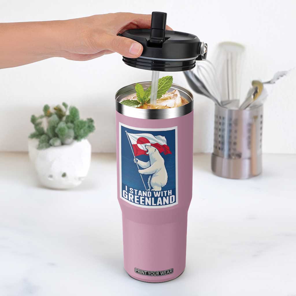I Stand With Greenland Polar Bear Resist Flip Straw Tumbler Vintage Patriotic Propaganda Sovereignty Protest TS02 One Size: 30 oz Light Pink Print Your Wear
