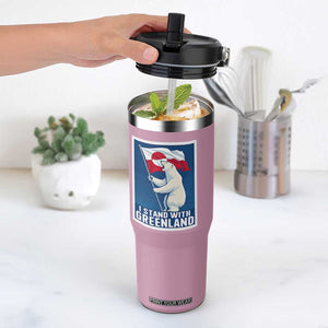 I Stand With Greenland Polar Bear Resist Flip Straw Tumbler Vintage Patriotic Propaganda Sovereignty Protest TS02 One Size: 30 oz Light Pink Print Your Wear