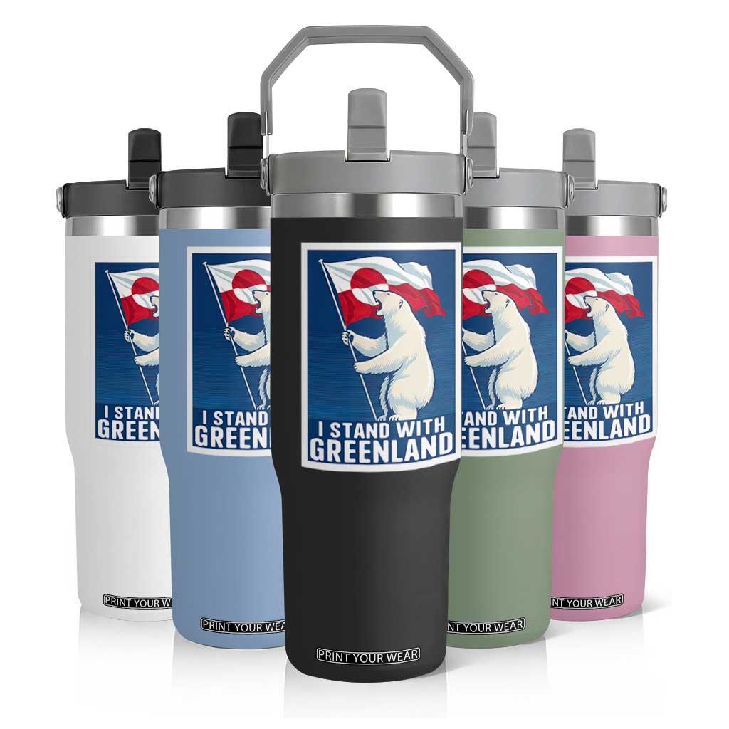 I Stand With Greenland Polar Bear Resist Flip Straw Tumbler Vintage Patriotic Propaganda Sovereignty Protest TS02 Print Your Wear