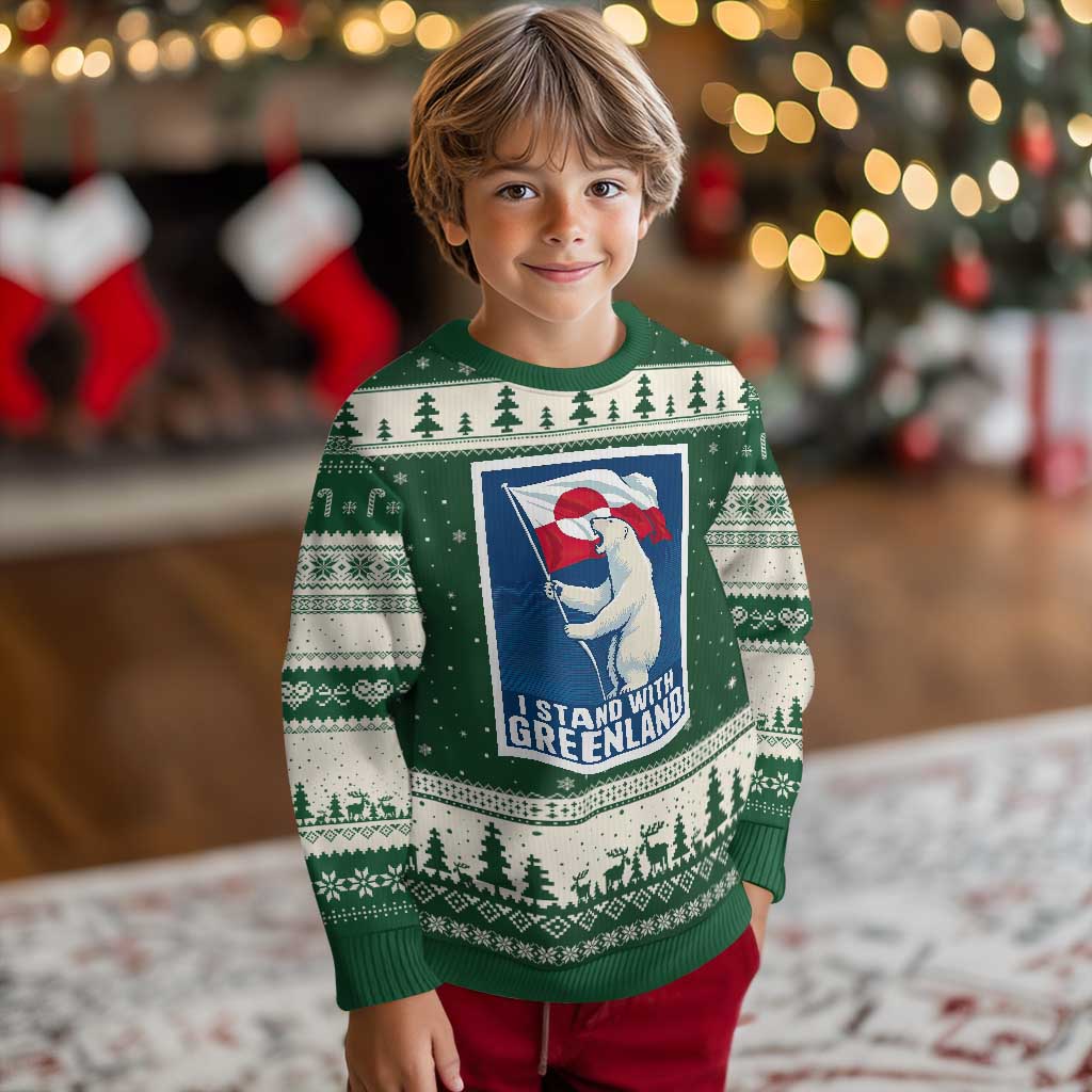 I Stand With Greenland Polar Bear Resist Ugly Christmas Sweater Vintage Patriotic Propaganda Sovereignty Protest TS02 Forest Green Beige Print Your Wear