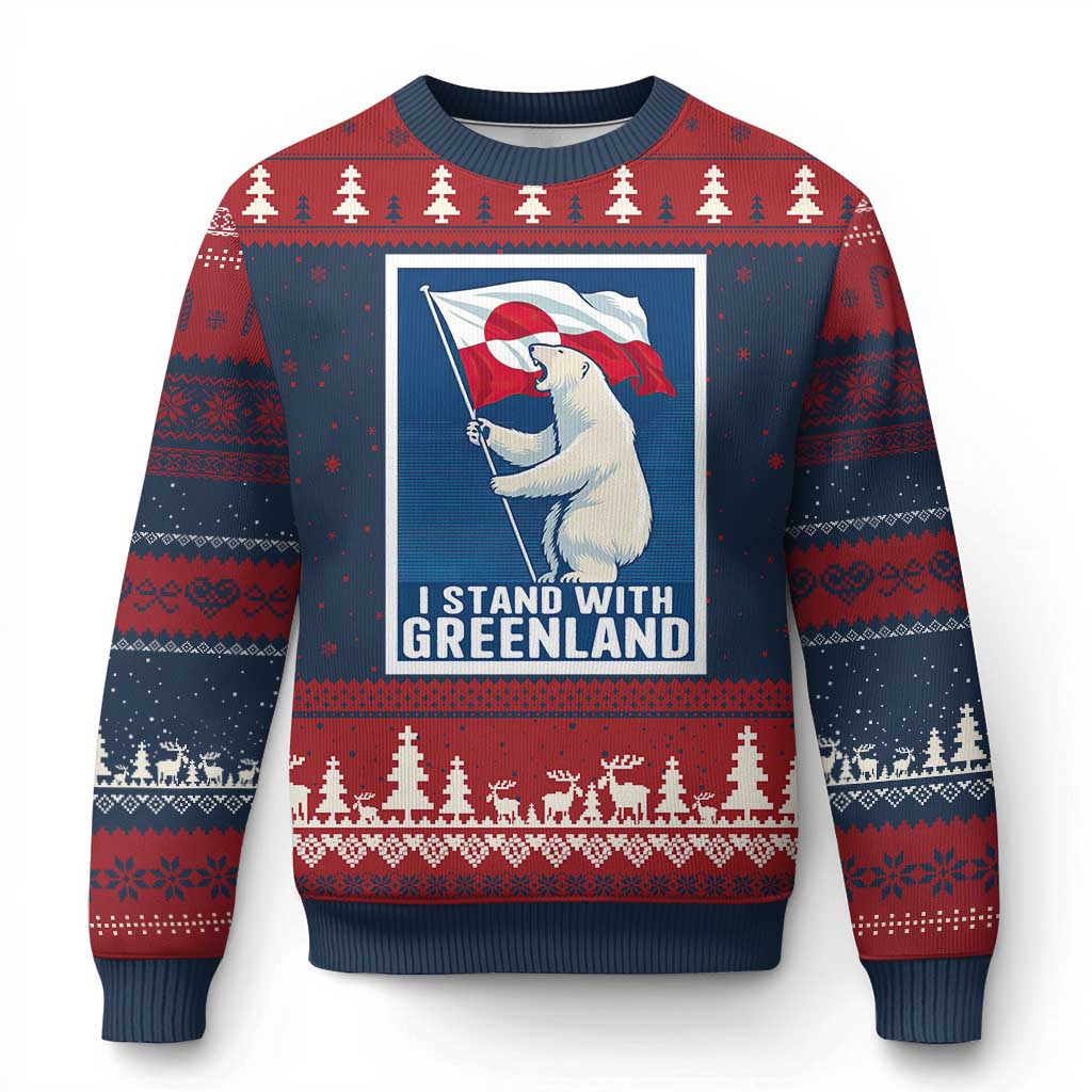 I Stand With Greenland Polar Bear Resist Ugly Christmas Sweater Vintage Patriotic Propaganda Sovereignty Protest TS02 Navy Red Print Your Wear