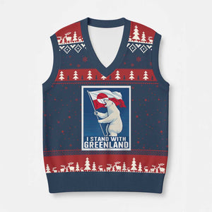 I Stand With Greenland Polar Bear Resist V-Neck Knit Sweater Vest Vintage Patriotic Propaganda Sovereignty Protest TS02 Navy Red Print Your Wear