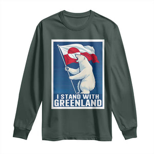 I Stand With Greenland Polar Bear Resist Long Sleeve Shirt Vintage Patriotic Propaganda Sovereignty Protest TS02 Dark Forest Green Print Your Wear