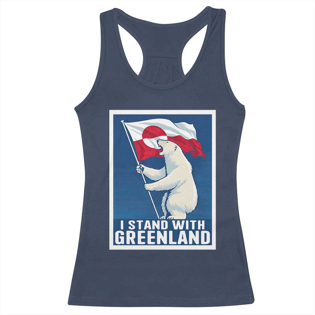 I Stand With Greenland Polar Bear Resist Racerback Tank Top Vintage Patriotic Propaganda Sovereignty Protest TS02 Navy Print Your Wear