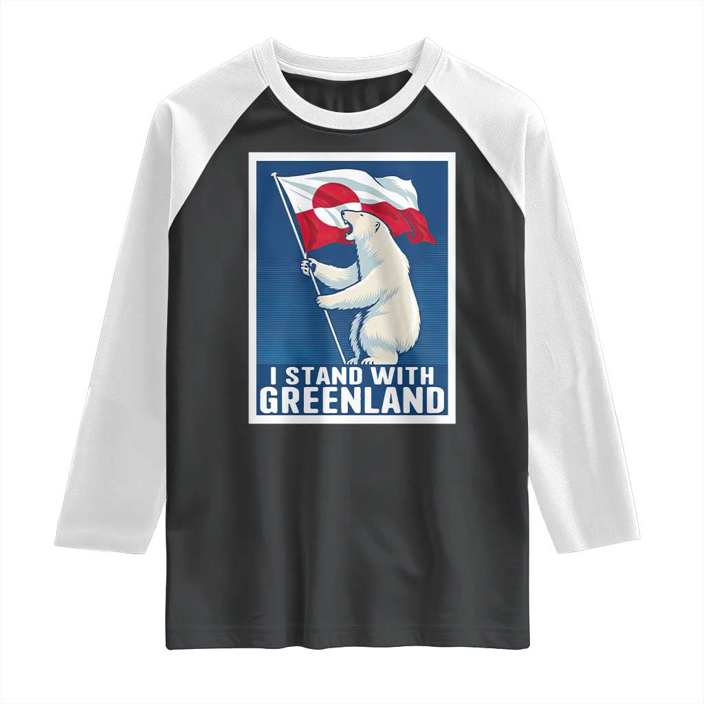 I Stand With Greenland Polar Bear Resist Raglan Shirt Vintage Patriotic Propaganda Sovereignty Protest TS02 Black White Print Your Wear