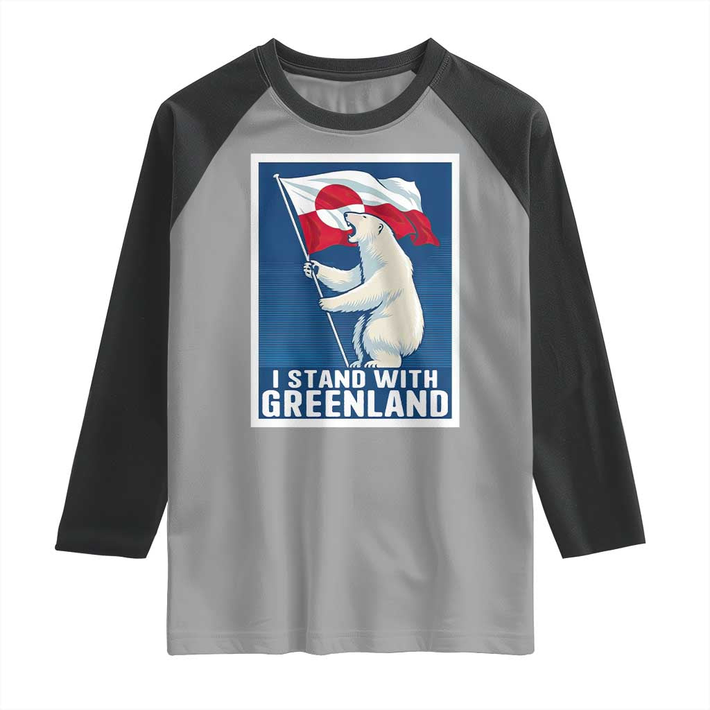 I Stand With Greenland Polar Bear Resist Raglan Shirt Vintage Patriotic Propaganda Sovereignty Protest TS02 Sport Gray Black Print Your Wear