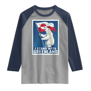 I Stand With Greenland Polar Bear Resist Raglan Shirt Vintage Patriotic Propaganda Sovereignty Protest TS02 Sport Gray Navy Print Your Wear