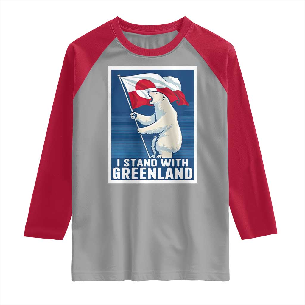 I Stand With Greenland Polar Bear Resist Raglan Shirt Vintage Patriotic Propaganda Sovereignty Protest TS02 Sport Gray Red Print Your Wear