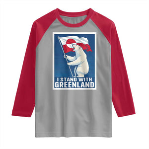 I Stand With Greenland Polar Bear Resist Raglan Shirt Vintage Patriotic Propaganda Sovereignty Protest TS02 Sport Gray Red Print Your Wear